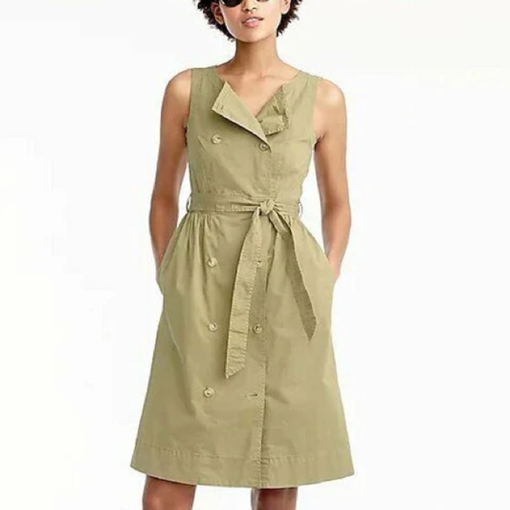 J. Crew dress trench‎ coat double breasted -belted “golden tea” cotton 4 NEW
